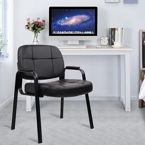 Miniatura 9 de CLATINA Silla grande y alta para invitados de oficina, 400 libras con respaldo acolchado de cuero regenerado, asiento ancho, silla de recepción,