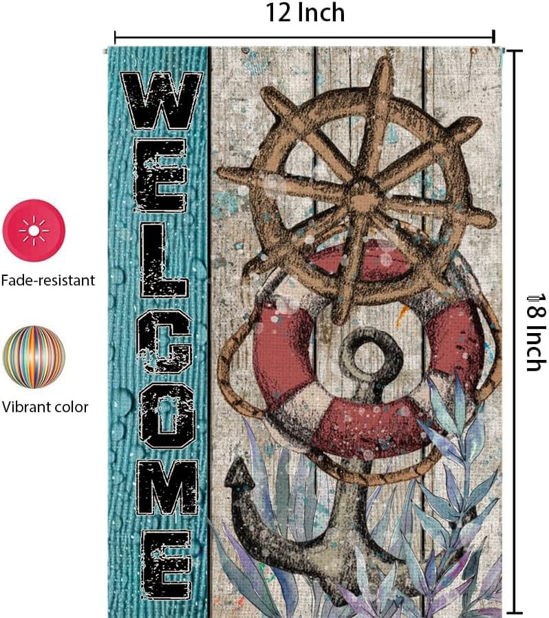 Miniatura 2 de Asminifor Bandera decorativa para el hogar, playa, verano, jardín, costero, patio, barco, ancla, timón, boya de vida, decoración exterior, océano