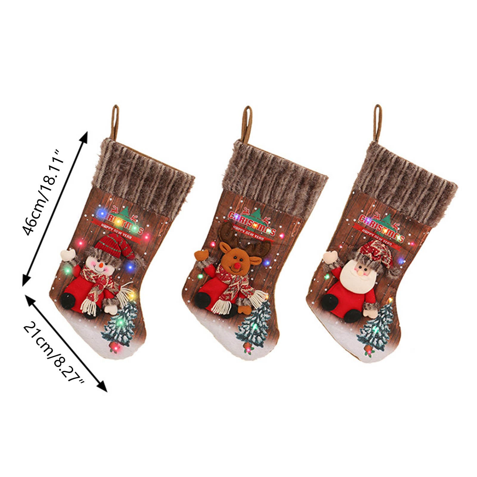 Chaussettes de Noël à LED à suspendre - Bas de Noël - Bottes de Noël - Décorations de cheminée - Bas de Noël à LED