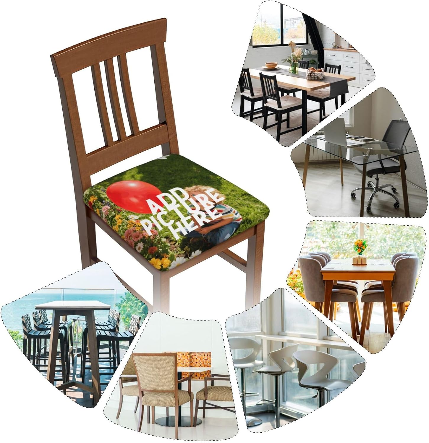 Custom Photo Pictures Kitchen Square Chair Seat Covers 16.9" Six Piece, Stretch Fitted Sofa Cushion Cover Replacement Removable, Chair Slipcovers for Party Office Decoration