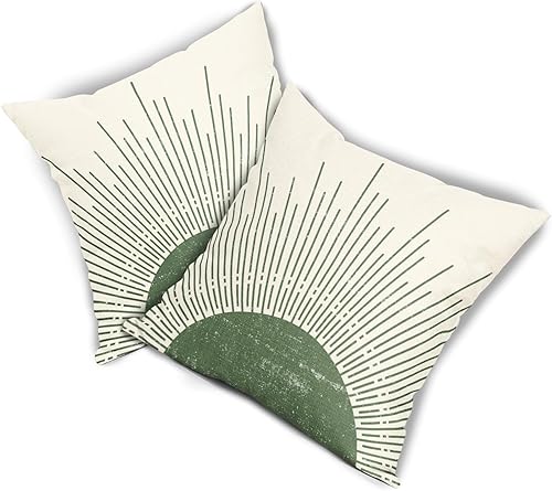 Vista 16 de Juego de 2 fundas de almohada de sol bohemias verdes de 16 x 16 pulgadas, diseño bohemio, amanecer, puesta de sol, estampado abstracto de sol, Sun7