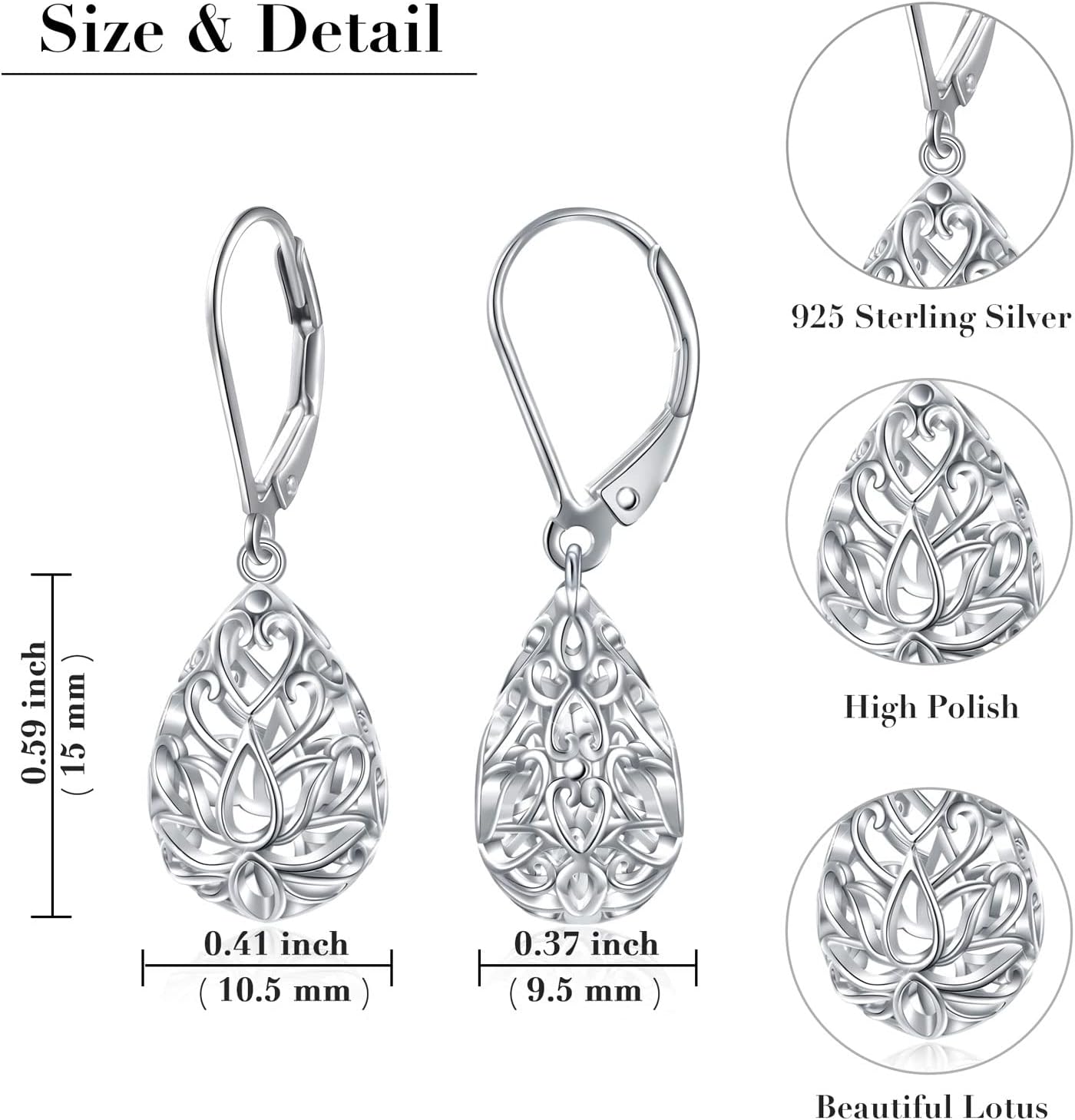 925 Sterling Silver Filigree Dangle Drop Earrings Daisy/Lotus/Rose Flower/Moonstone Leverback Teardrop Earrings for Women Infinity Celtic Knot Daisy Lotus Jewelry for Mothers Day - Image 5
