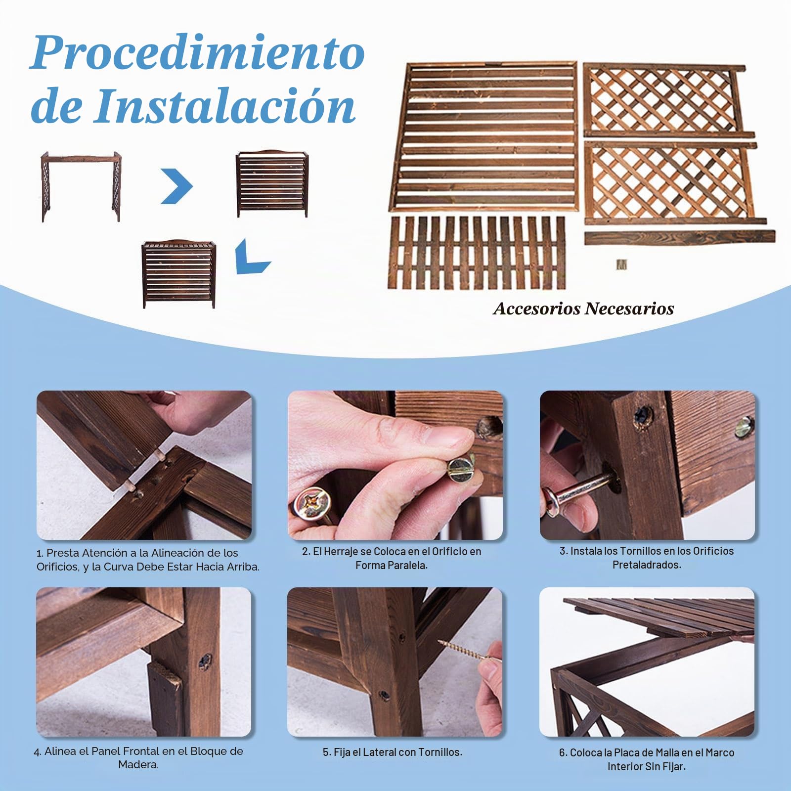 Cubre Aire Acondicionado Exterior Madera Vallas De Madera Decoración Terraza Funda Para Aire Acondicionado Exterior Grande Protector Aire Acondicionado Exterior Soporte Para Plantas(100x44x93cm)