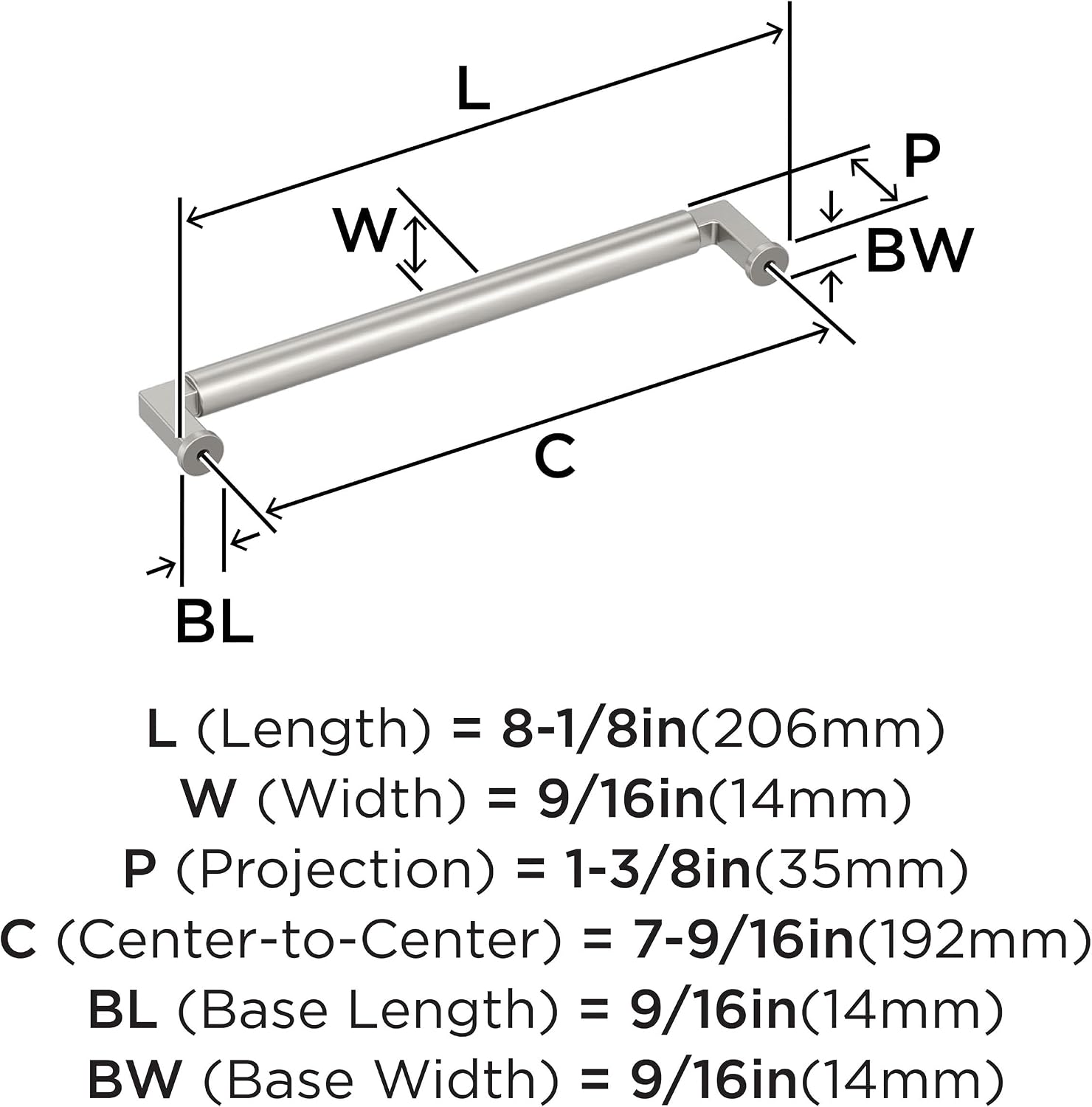 Amerock Balon 7-9/16 inch (192mm) Center-to-Center Satin Nickel Cabinet Pull, BP37486G10