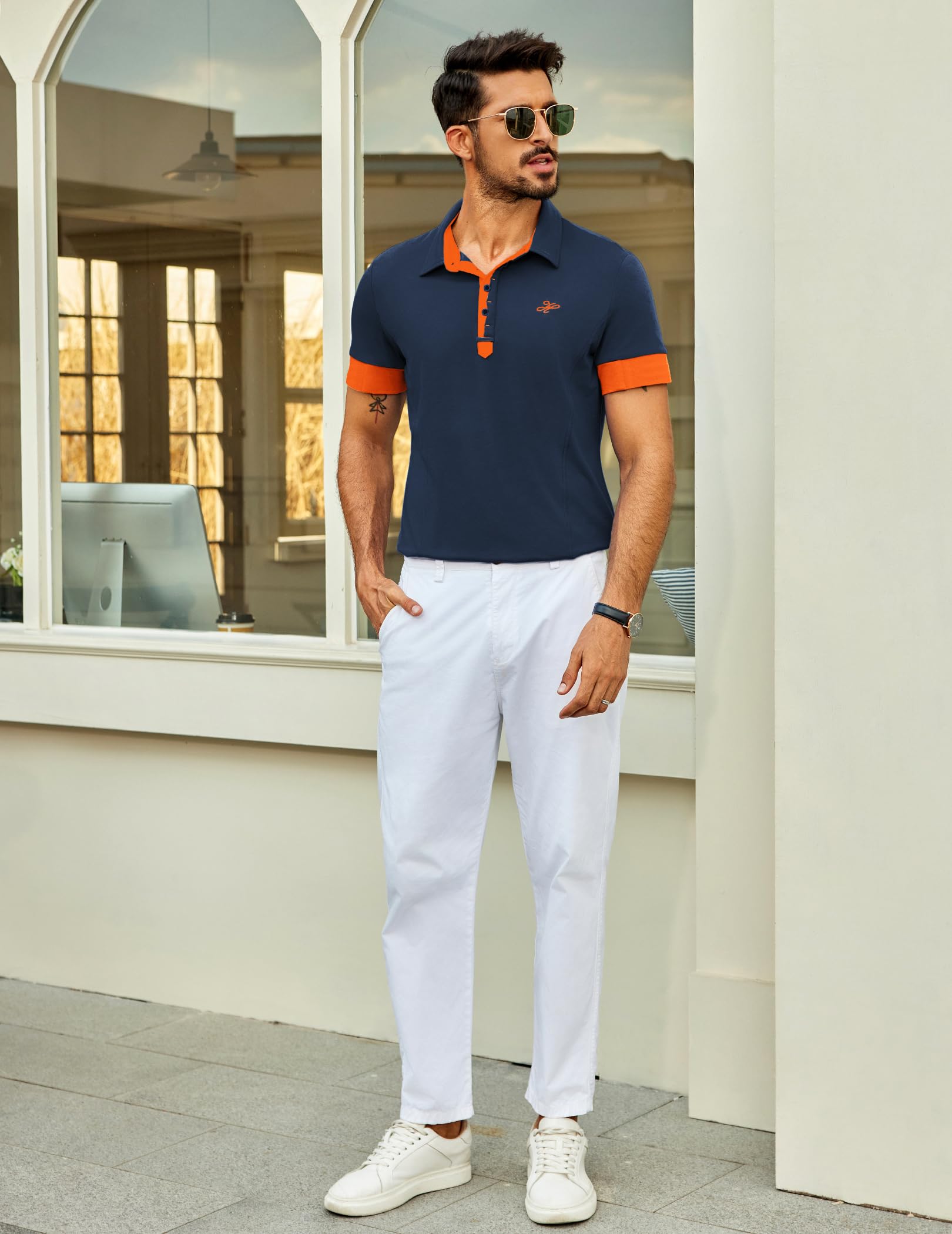 COOFANDY Polo pour Homme Manches Courtes Broderie t-Shirt Homme Polo Chemise d'été légère Polo Alpha Chemises de Golf