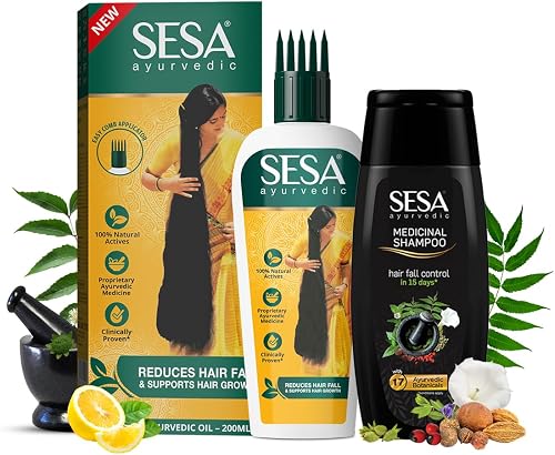 Sesa Ayurvedic Medicinal Hair Care Kit for Hair Fall Control and Hair Growth Ayurvedic Hair Oil - 200ml & Medicinal Shampoo 200 ml (Pack of 2) Medium
