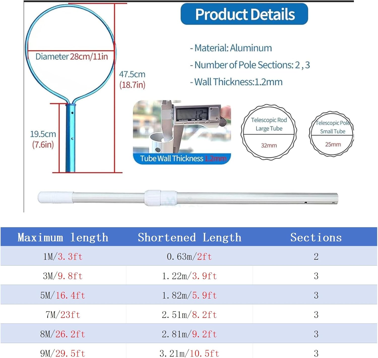 Professional Telescopic Water Rescue Pole, Adjustable 1.22-3.0m Lifesaving Safety Hook, Portable Non-Slip Emergency Equipment for Pool and Yacht Safety
