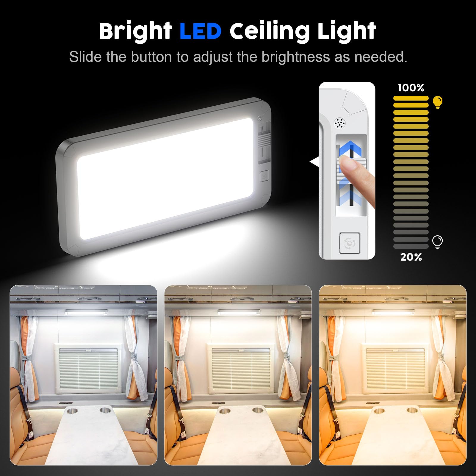 12V Luces interiores Led, 1200LM 12V Lámparas LED, 198 LEDs luces caravana interior, 12 v Camper Luces Caravana Interior para Van RV Motorhome Furgoneta (Luz blanca,2PCS)