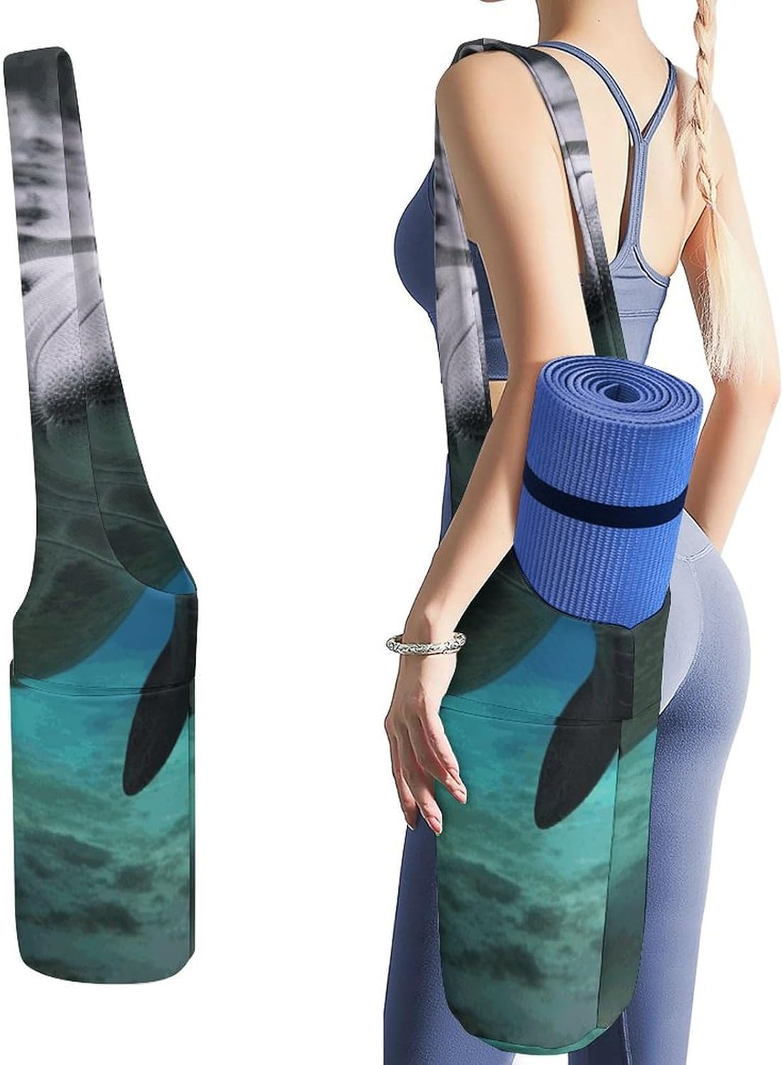 Ocean Animal Manatee Yoga Mat Bag Yoga Backpack Multi Pocket Exercise Yoga Mat Carrier Multi-Functional Storage Bag for Pilates Beach Travel And Everyday Use