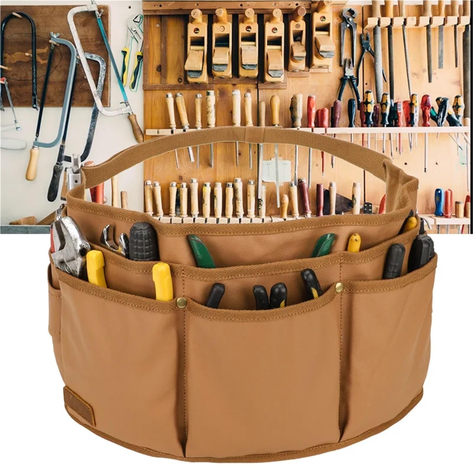 Bolsa de lona for herramientas profesional, cinturón con 13 bolsillos, delantal trabajo for artesanos electricistas Para Carpintero(Black)