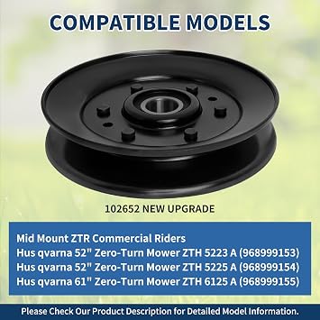 Keycci 539102652 Flat Idler Pulley Compatible with Hus qvarna, Yazoo Kees, ZTR Commercial Riders, ZTH5223, ZTH6125, Replaces 539102652, 102652