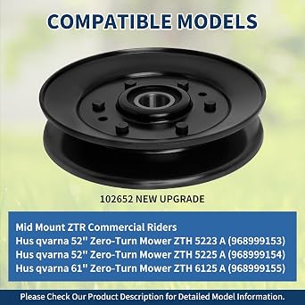 Keycci 539102652 Flat Idler Pulley Compatible with Hus qvarna, Yazoo Kees, ZTR Commercial Riders, ZTH5223, ZTH6125, Replaces 539102652, 102652
