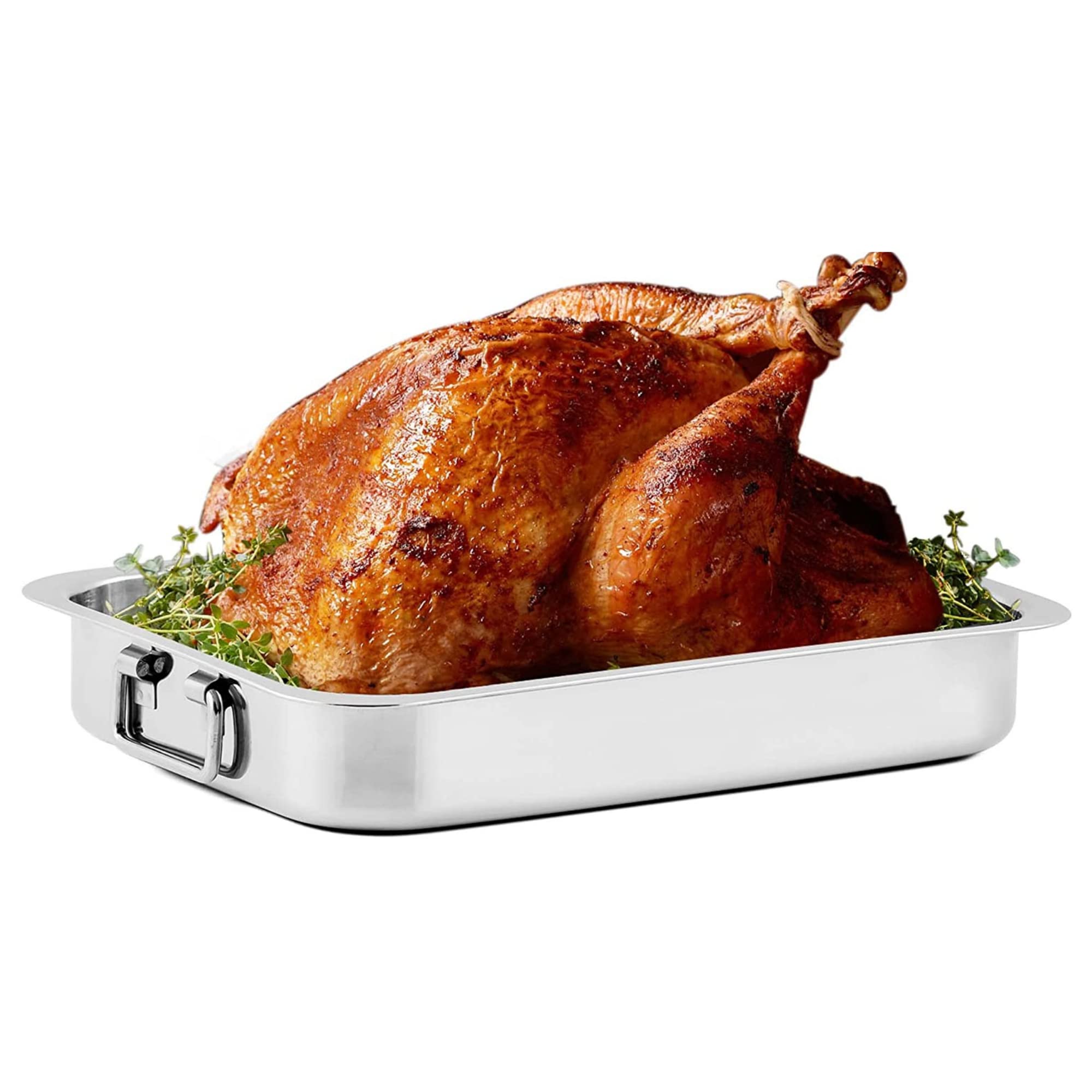 OVENTEStainless Steel Roasting Pan with Flat Rack, 13x9.4 Inch Nonstick Small Roaster Tray, Oven and Dishwasher Safe Bakeware Dish for Chicken, Ham, Lasagna, Roasted Beef or Veggies, Silver CWR23131S