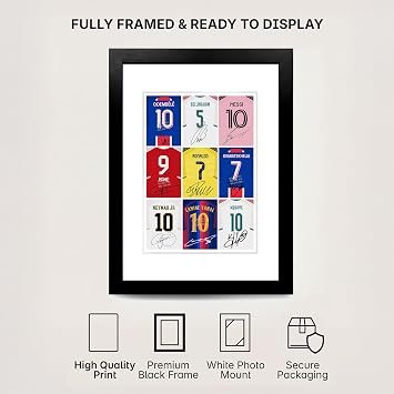 Bellingham Messi Neymar Ronaldo Mbappe Lamine Yamal Kane Dembele Kvaratskhelia Signed Photo Poster A4/A3 Print Framed Autograph Memorabilia Football Fans Gift (A4 BLACK FRAMED & MOUNTED)