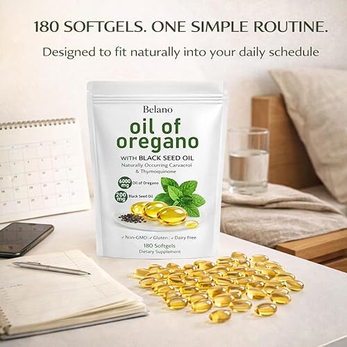 Miniatura 5 de Belano Oregano Oil  Daily Wellness Support  300 mg Oregano Oil with Naturally Occurring Carvacrol  Non-GMO, Gluten & Dairy-Free  180 Count (2)