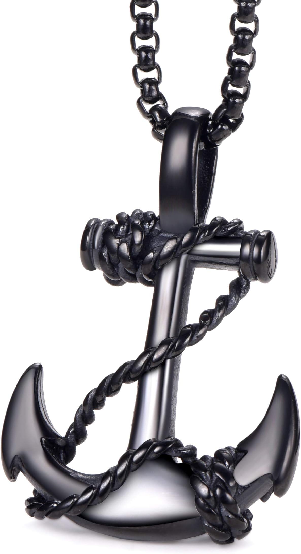 MOO&LEE Mens Stainless Steel Nautical Anchor Necklace Vintage Navy Mooring Rope Anchor Pendant with 24 Inches Link Chain