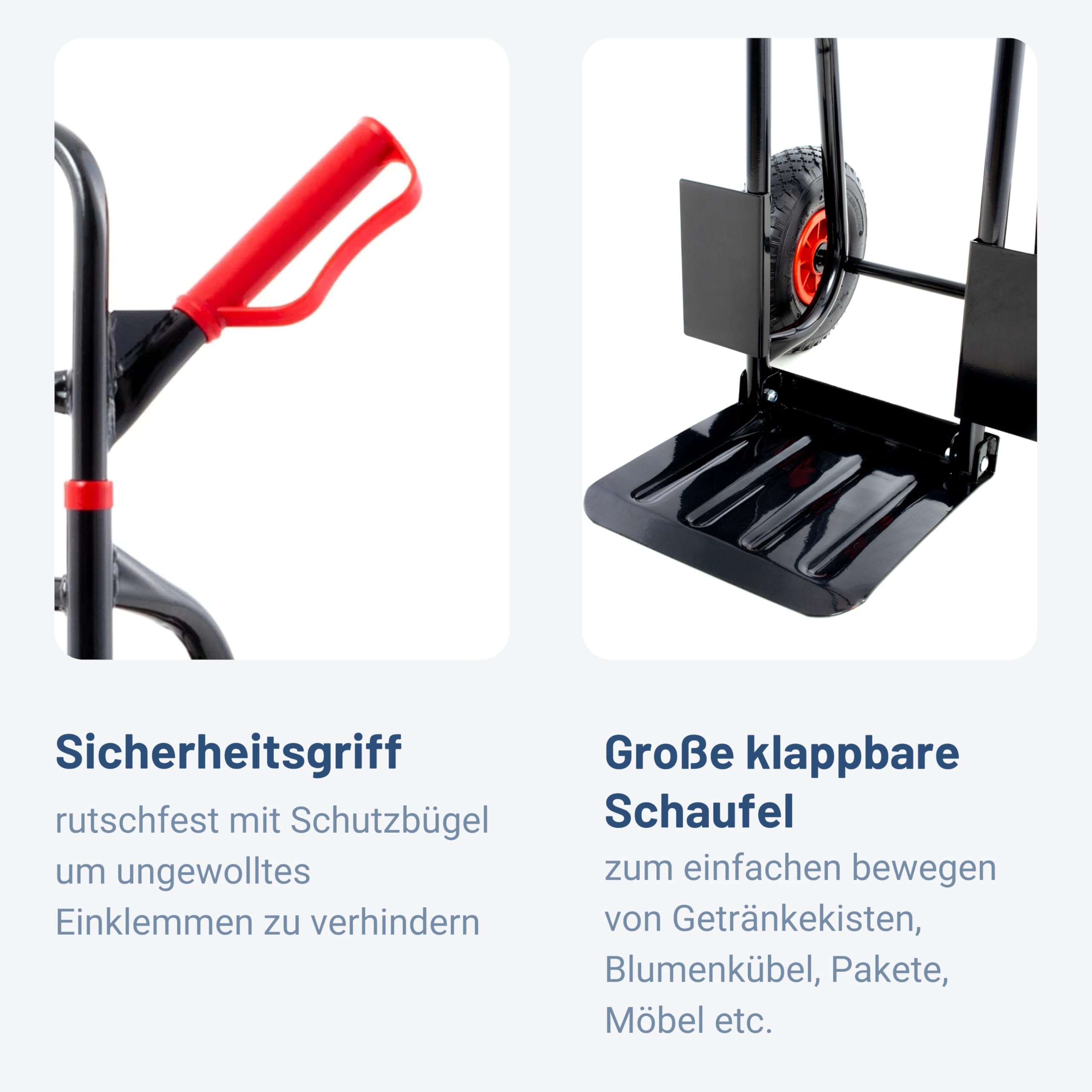 Pallit Sackkarre Klappbar 200 kg - Stahl Transportkarre mit Luftreifen | Faltbarer Handwagen als ideale Umzugshilfe, robuste Gartenkarre und Lagerkarre, kompakte Möbelkarre aus stabilem Stahl