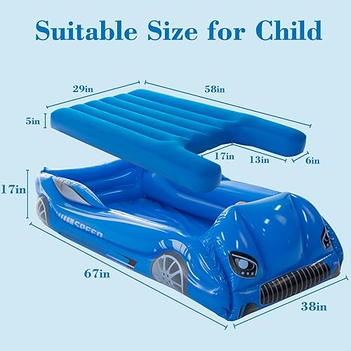 Miniatura 6 de RAPTAVIS Colchón de aire para niños, cama inflable de viaje para niños con lados, colchoneta para dormir, color azul