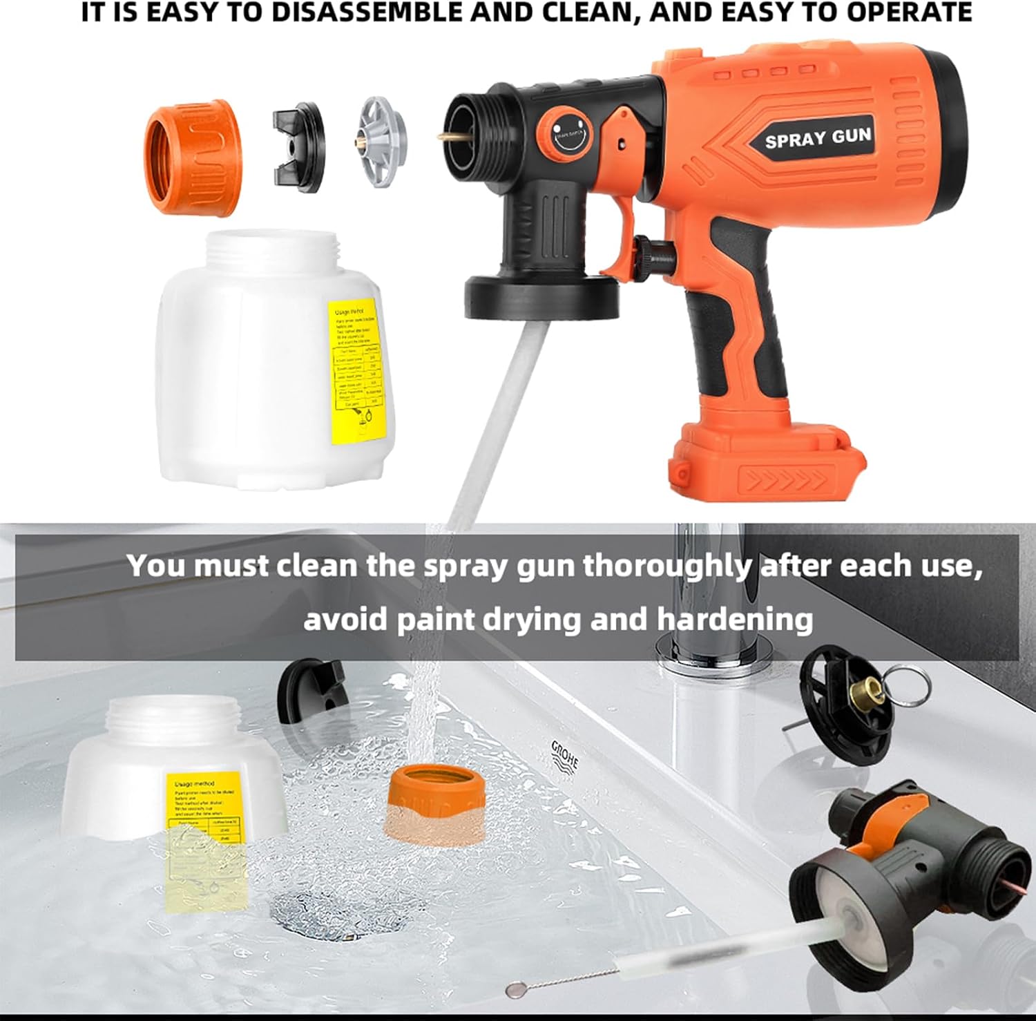 Cordless Paint Sprayer for Black and Decker 20V Batteries，HVLP Spray Paint Gun with Brushless Motor and Copper Nozzle, 200W Paint Sprayer for Furniture (Battery Not Included)