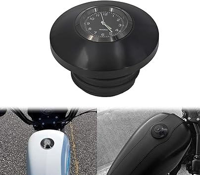Motorcycle Vented Fuel Tank Cap Right-Hand Threads Gas Cap with Clock with Fit for Harley Sportster Dyna Touring Road King Softail Trike