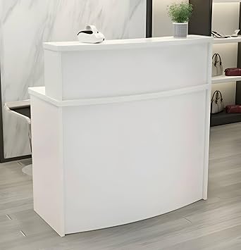 UGOS Moon White Modern Reception Desk w/Transaction Counter | Laminate Desktop | Multifunctional Standing Front Desk for Home, Office, Salon, Spas, and Lobby 40 Inch 100 cm