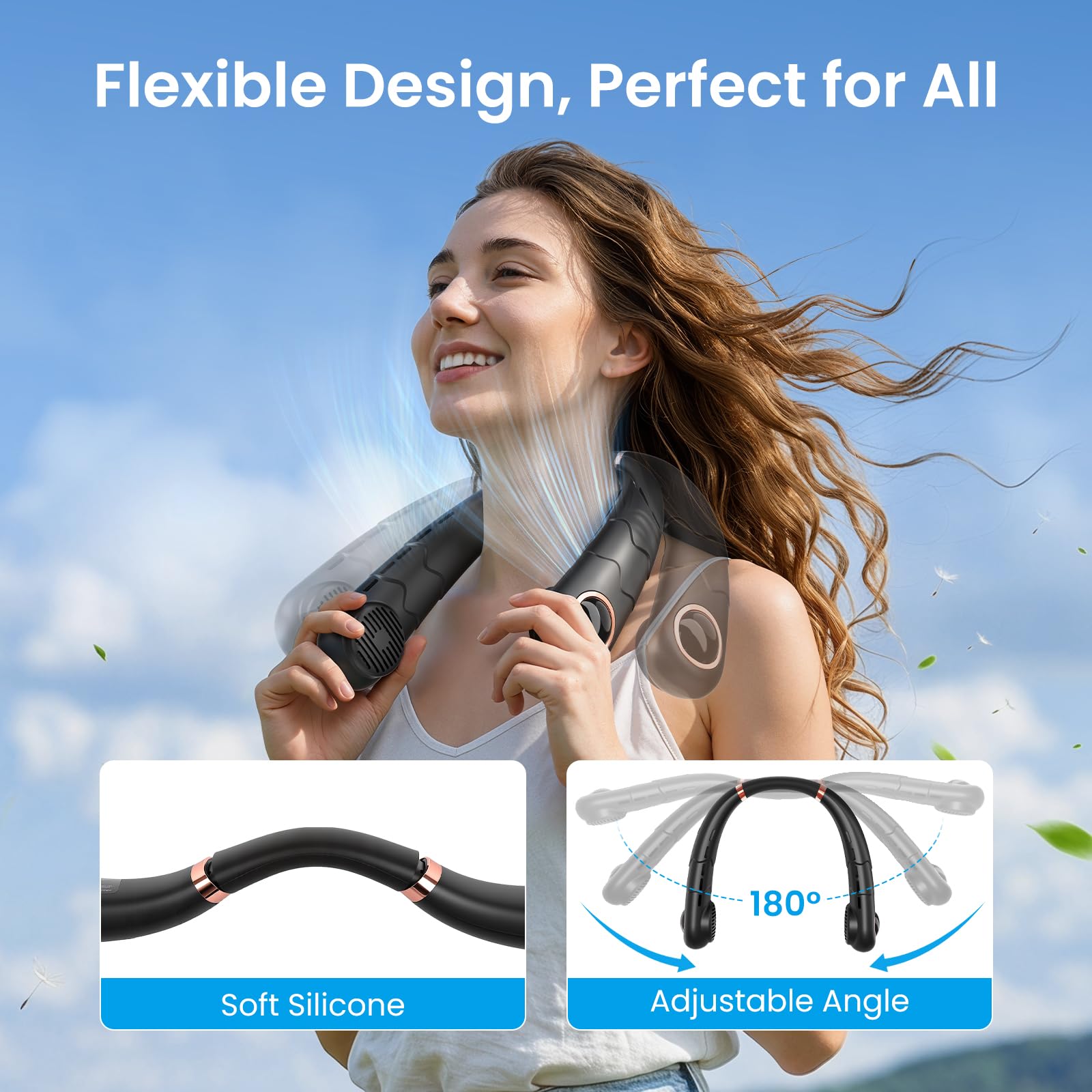 YAZEKY Ventilatore da Collo, Ventilatore da Collo Portatile USB Silenzioso Senza Lama con Flusso d'Aria a 360°,Mini Ventilatore Personale (Nero intenso)(black-3) (Nero)