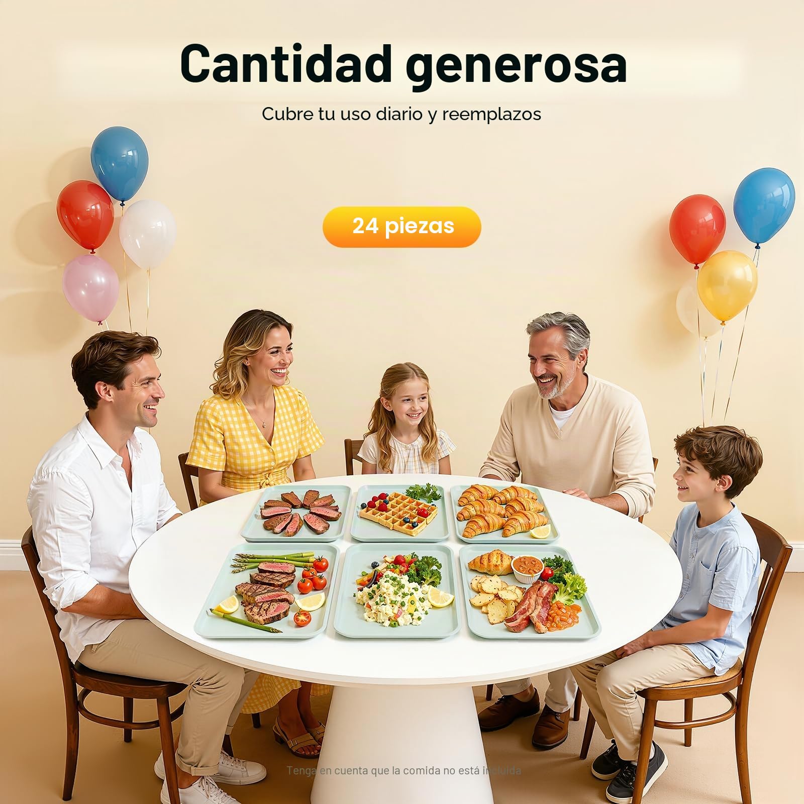 24 bandejas de plástico, bandejas para servir, antideslizantes, rectangulares, bandejas de plástico de plástico, bandejas de comida rápida, bandejas antideslizantes para cocina, comedor, 36 x 27 x 2