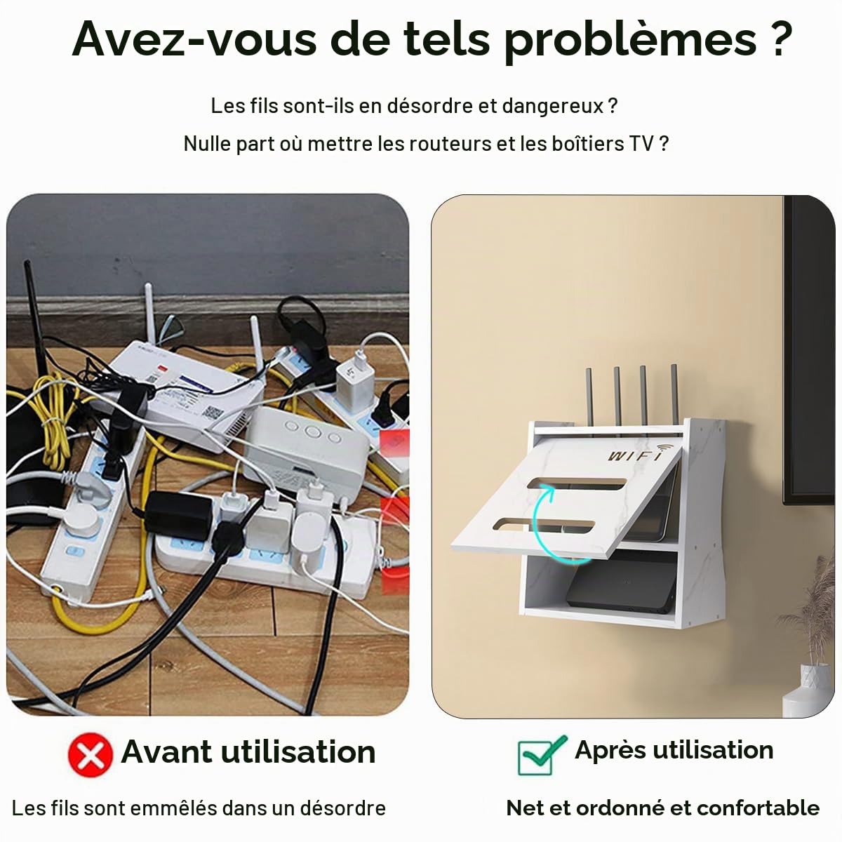 Cache Box, Boîte de Rangement pour Routeur WiFi, Support Mural/Bureau, Rangement Mural Box pour Cache par Faitement Le Boitier TV/Módem/Router/Cables(White)