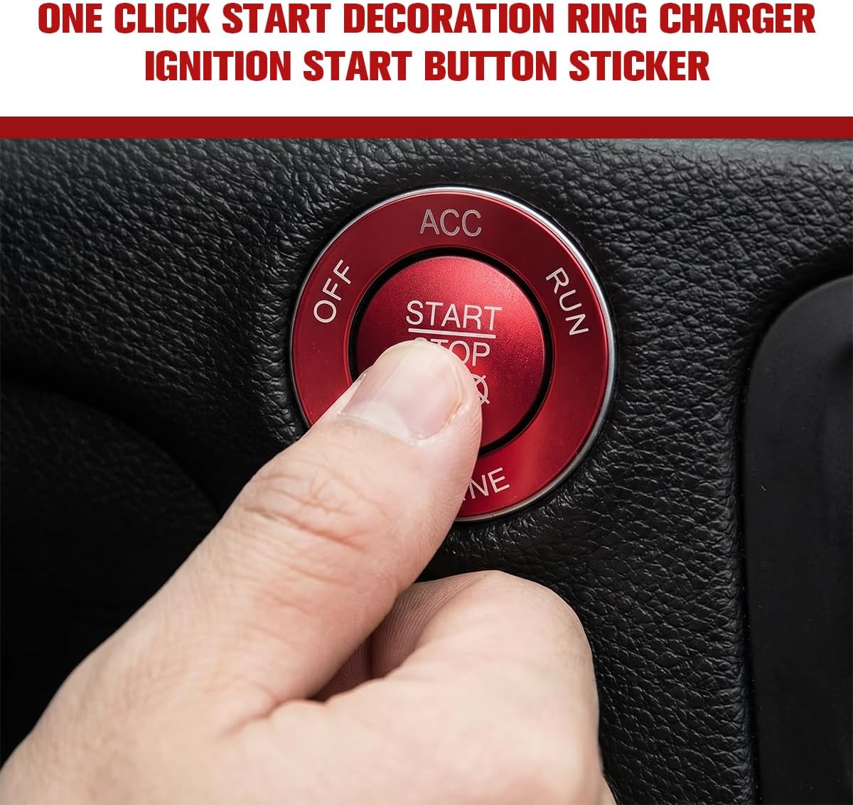 Car Start Button Cover, Aluminum Vehicle Engine Ignition Knob Protective Trim Decal, Automotive Push to Start Stop Button Decor Sticker, Compatible with Challenger Charger 1500 (Red)