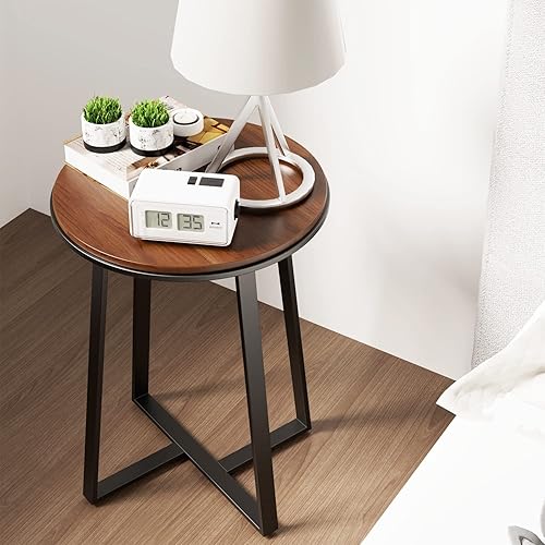 Miniatura 12 de Mesas auxiliares redondas, mesa auxiliar pequeña con textura de mármol blanco, parte superior de MDF, marco de metal color dorado, mesa auxiliar