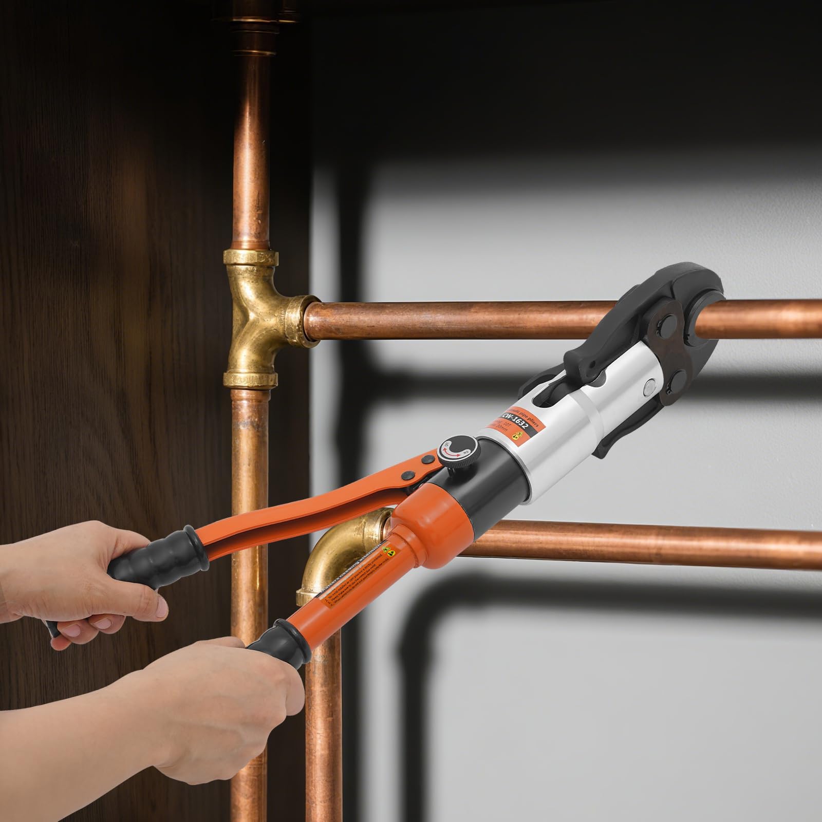 Crimpadora hidráulica de cobre crimpado herramienta de prensado 10T con 7 mandíbulas, kit portátil de engarzado para tubo 12-28mm, herramientas de trabajo fontanería ajustable naranja, caja