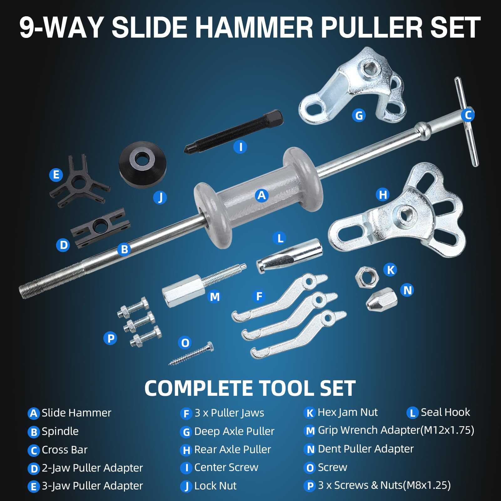 Dent Puller 9-in-1 Slide Hammer Puller Kit - For Bearings, Axles - Foto 5