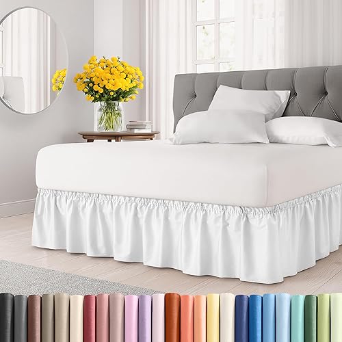CGK Linens - Falda de cama envolvente con volantes, color azul mezclilla, para camas de tamaño matrimonial con caída de 18 pulgadas, correa elástica