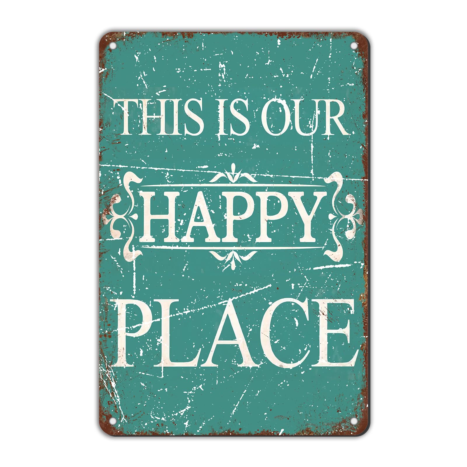 Anceky Funny Metal Tin Signs This is Our Happy Place Sign Vintage Wall Decor for Home Backyard Garage Plub Cafe 12×16 Inch