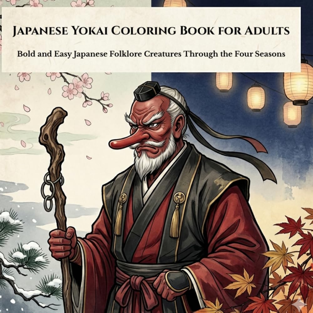 Japanese Yokai Coloring Book for Adults: Bold and Easy Japanese Folklore Creatures Through the Four Seasons