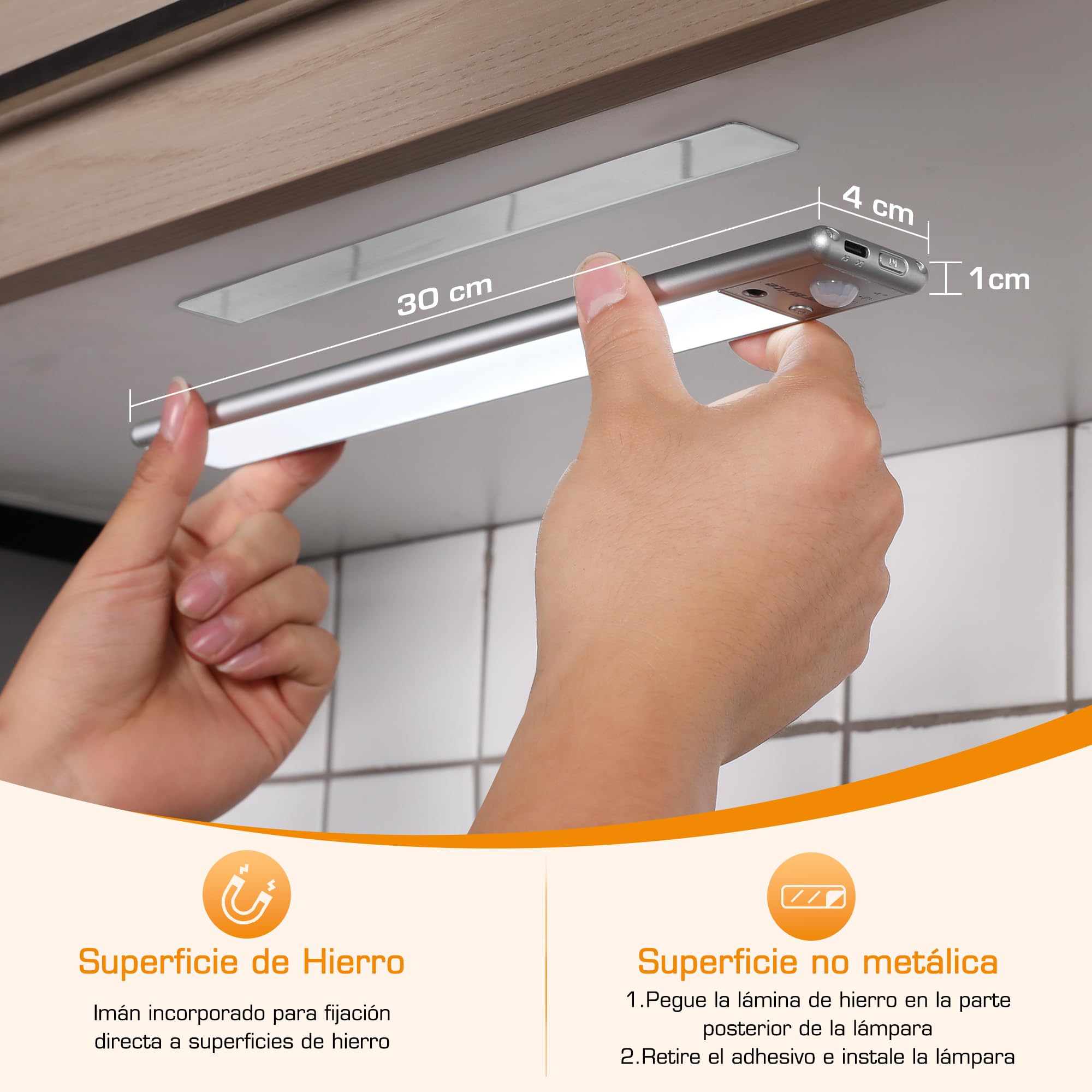 EverBrite 2-Piezas Luz LED con Sensor Movimiento, Luz Led Recargable con Control Remoto, 78 LED, 3 Modos, Batería de 2200mAh, Luz Ajustable 3000K/4000K/6500K, para Armario, Escalera, Cocina, Pasillo