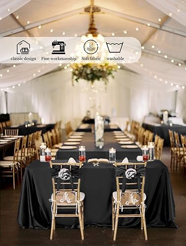 Miniatura 8 de Paquete de 10 manteles de poliéster negro para mesas rectangulares de 6 pies, tela de poliéster de 60 x 102 pulgadas, mantel negro, resistente a las