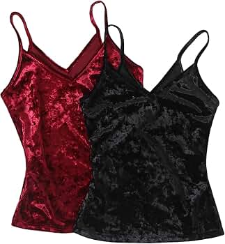 SOLY HUX Women's 2 Piece Velvet Cami Top V Neck Spaghetti Strap
