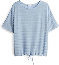 OPUS Saronji Paris Women's Short Sleeve Textured Jersey Shirt Loose with Batwing Sleeves