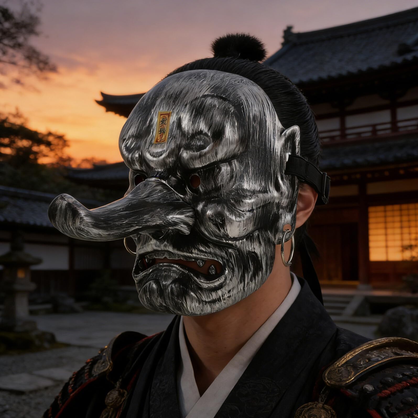 Maschera Tradizionale Giapponese Tengu da Demone Maschera Completa da Cosplay Leggera per Halloween Decorazione Samurai Realistica per Eventi Teatrali e Collezionisti