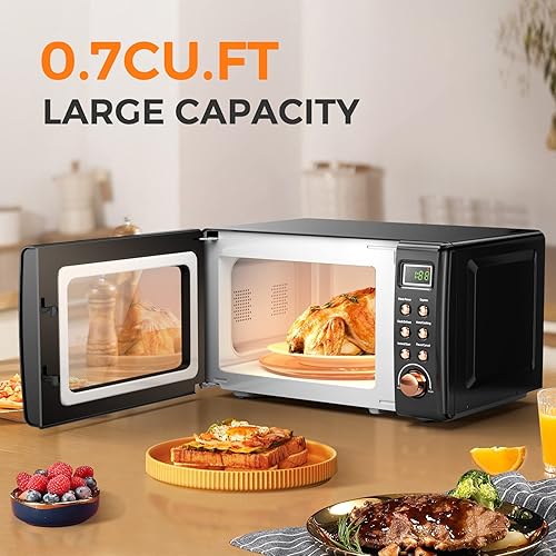 Miniatura 9 de Horno microondas retro para encimera, grande de 0.7 pies cúbicos, 700 vatios, encimera de acero laminado en frío con ajuste de tiempo, placa