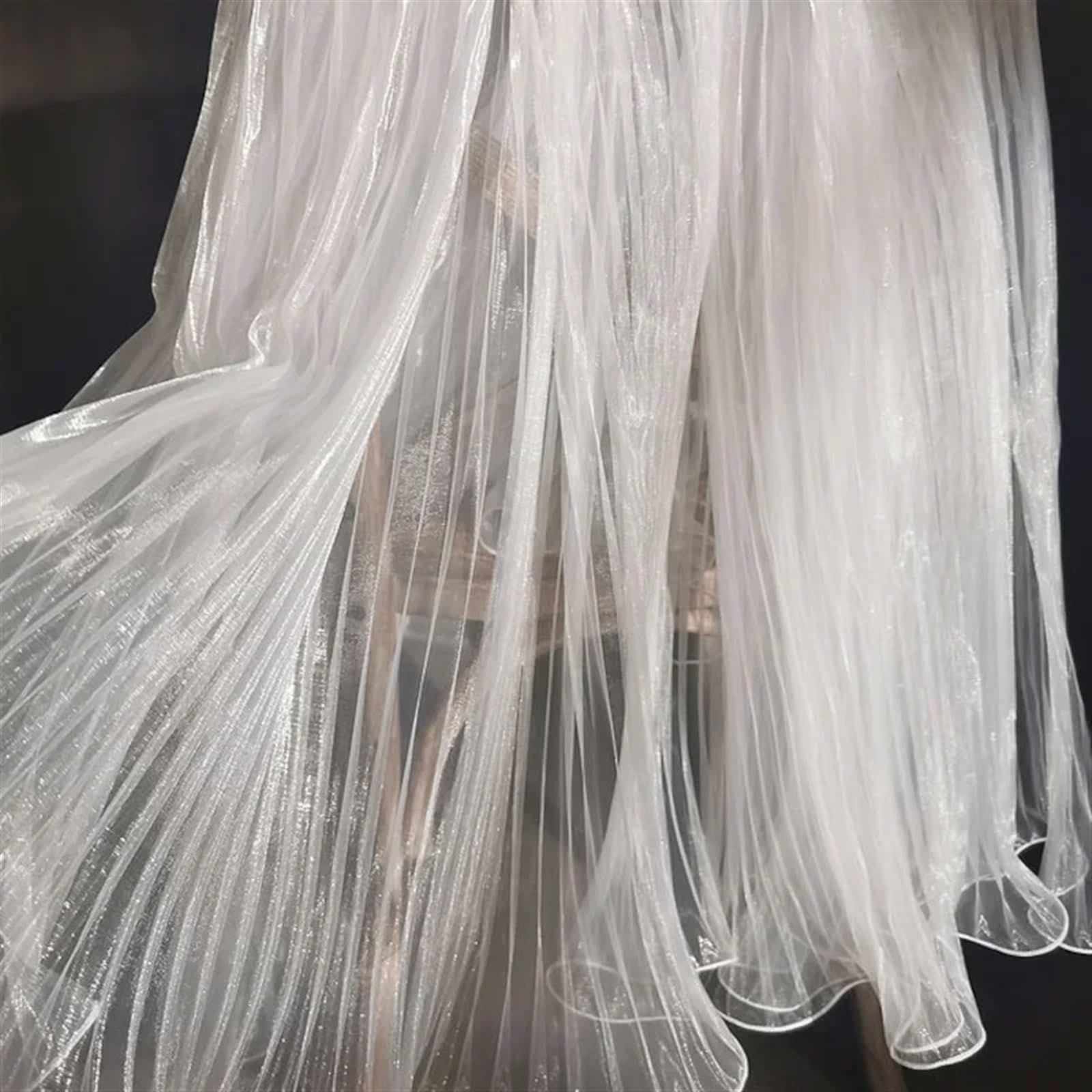 Tela plisada brillante con volantes de 3/5/10 m, gasa de organza transparente para vestidos, tela para coser (145 cm x 5 m)