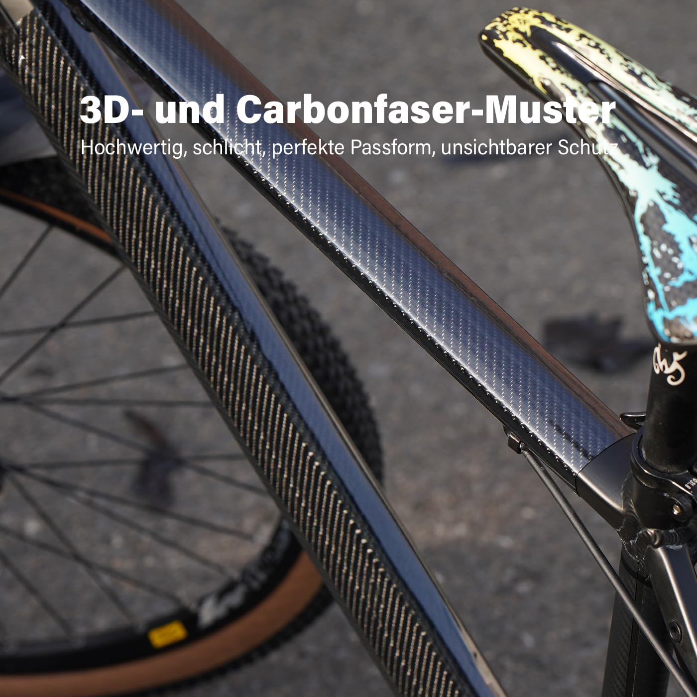 Fahrrad Rahmenschutzfolie, Fahrrad Lackschutzfolie 3 m (0,5 mm x 4" x 118"), Kohlefaser-Muster, Fahrradrahmen Lackschutz für Mountain Bike/Rennrad/Gravel/Trail/Enduro/Freeride/E-Bike/DH