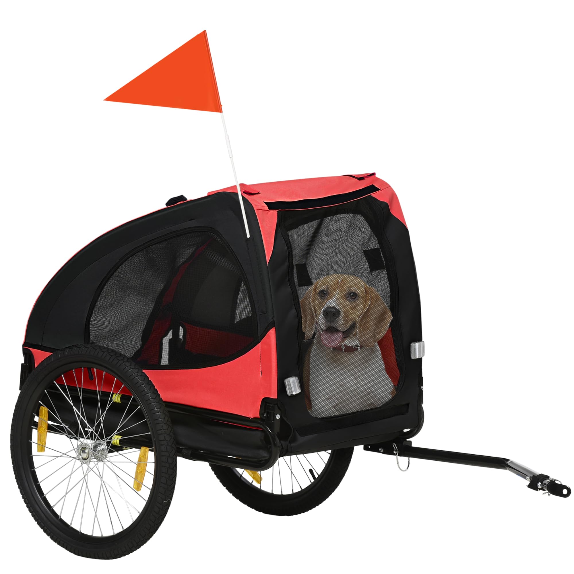 PawHut Hundeanhänger Faltbar Fahrradanhänger für Hunde Hundefahrradanhänger mit Sicherheitsleine, Reflektoren, Flagge, Aufbewahrungstasche für Hunde BIS 30 kg