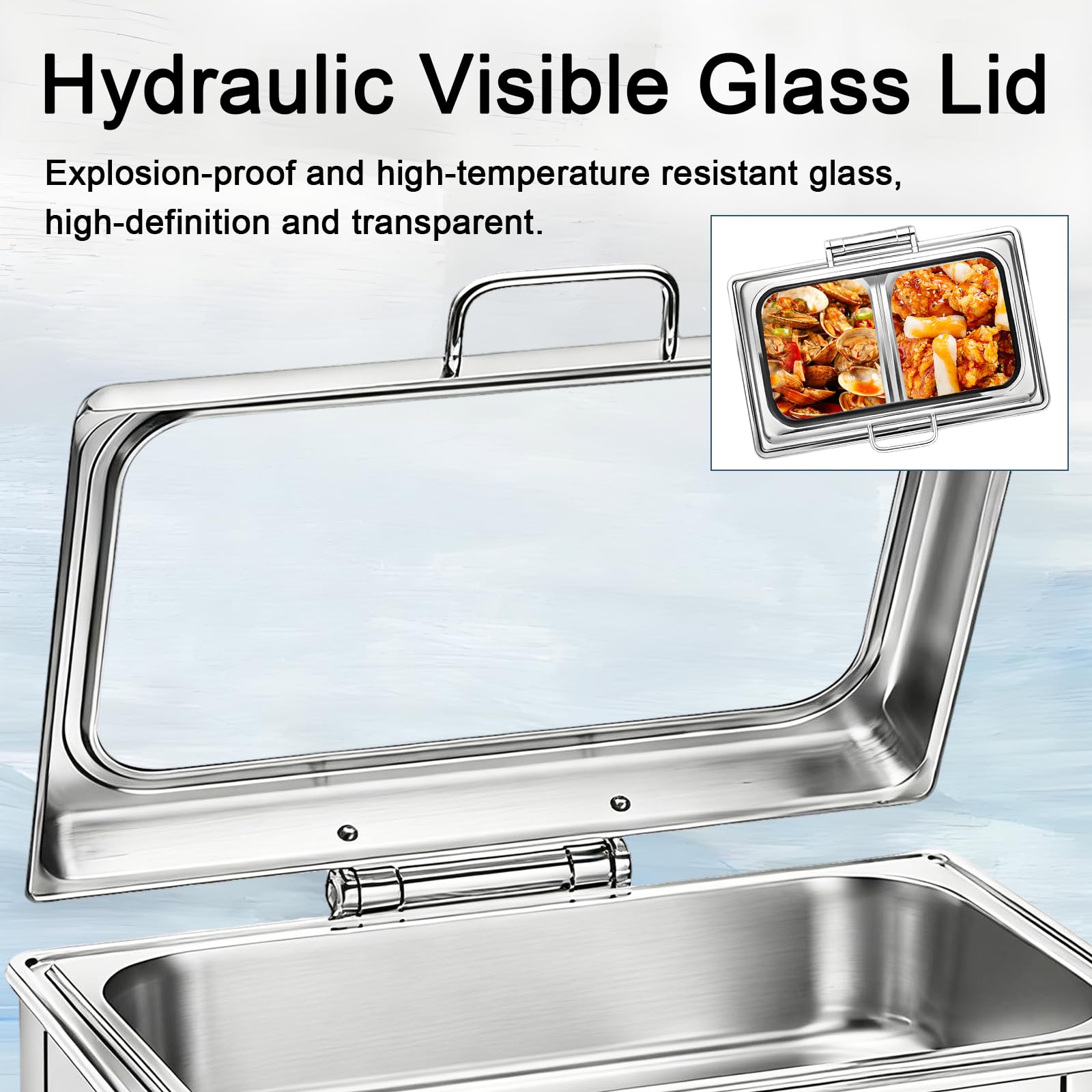 Chafing Dish Elettrico Temperatura Regolabile, 9L, 400W(1/2 Pan) | Scaldavivande Elettrico Buffet Professional in Acciaio Inox, Scaldavivande Catering Buffet con Coperchio Trasparente