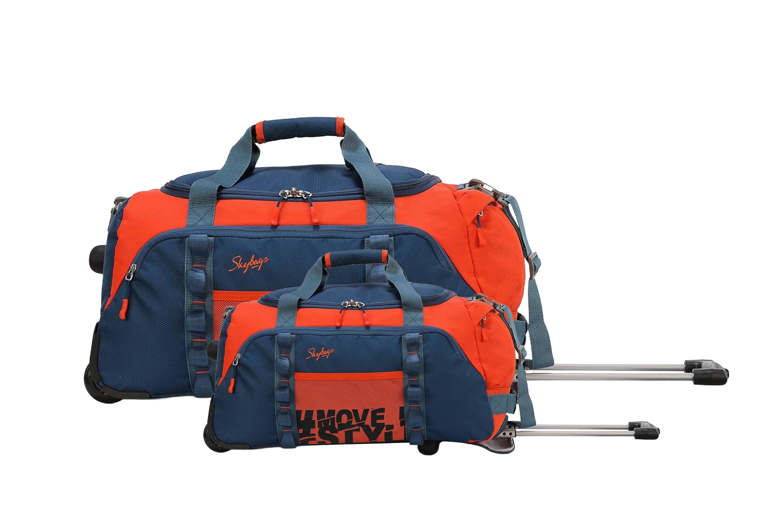 Polyester Fabric (Set of 2) Small 55Cm & Large 65Cm Travel Duffle Strolly Luggage (Orange)-image-11