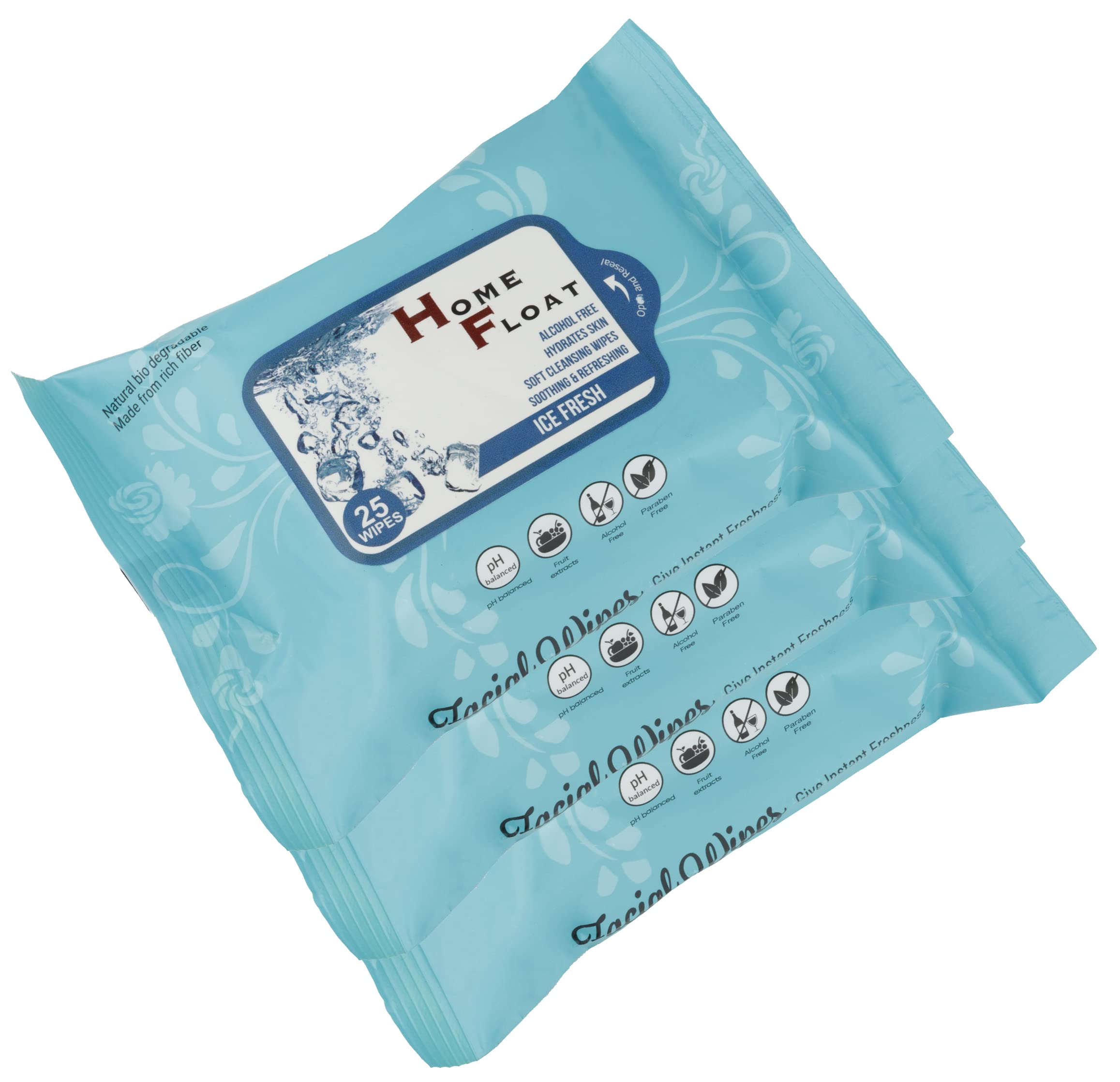 Home Float Soft Moisturizing Wet Wipes for Adults, Cleansing, Soothing & Refreshing Facial Wet Tissue Wipes-Alcohol Free-Paraben Free- 25 Wipes Each-Ice Fresh-Pack of 3
