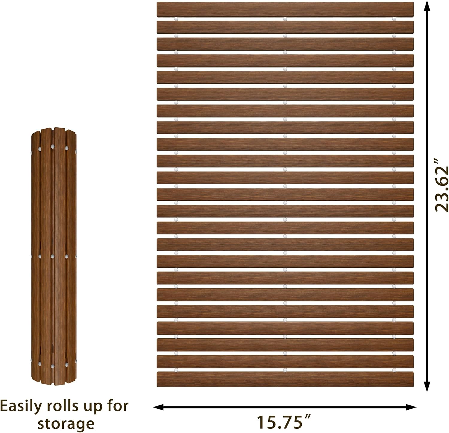 Teak Handwoven Shower Mat (24" L x16 W), Bathroom Anti-Slip Solid Wood Bath Mat, Quick-Drying Tub Mat, Suitable for Bathtubs, Saunas, Pools, and Spas