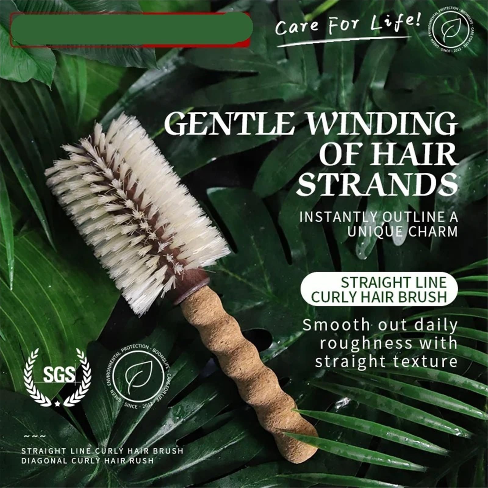 Cepillo Redondo Pelo Cepillo de pelo cerdas jabalí personalizado | Peine de barril redondo con mango de corcho for rizador de madera(S)