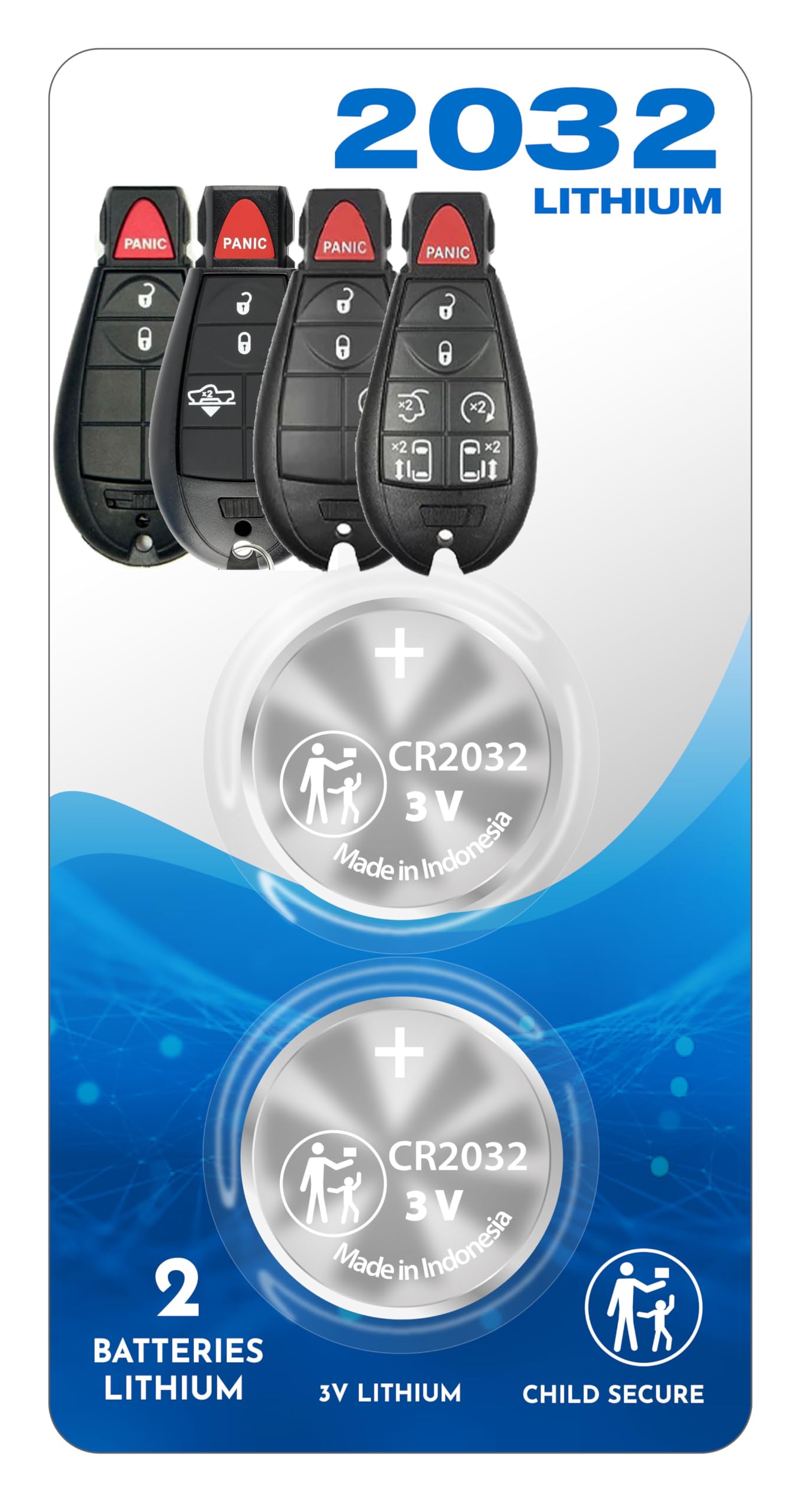 (2 Pack) OEM BATTERY CR2032 2032 Replacement for Fobik Prox Proximity for Dodge Chrysler Jeep fits 2005-2013 led lights Case Shell Accessory Caravan PT Cruiser Compass Patriot Wrangler Raider Charger